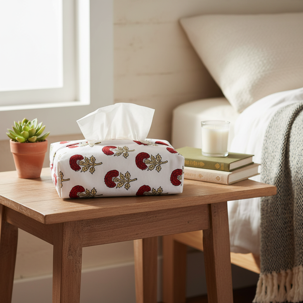 Fabric Tissue Box Cover - Bird Buta