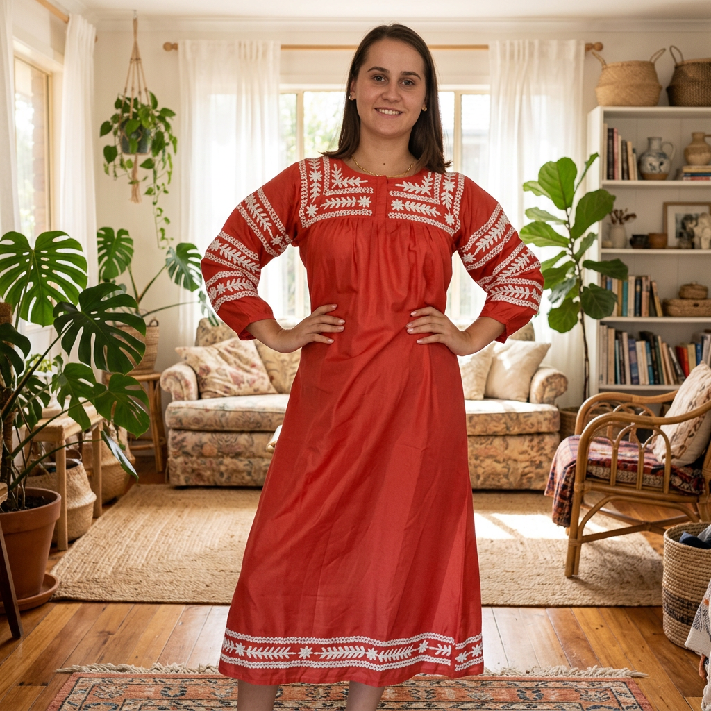 Red and White Chikankari Dress