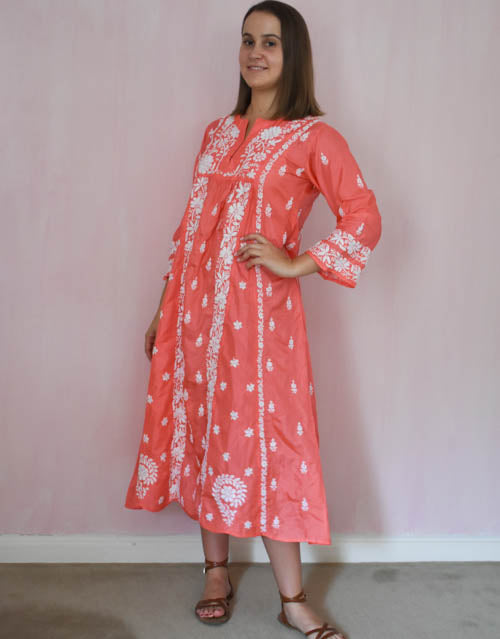 Chikankari silk dress at Pigotts Store