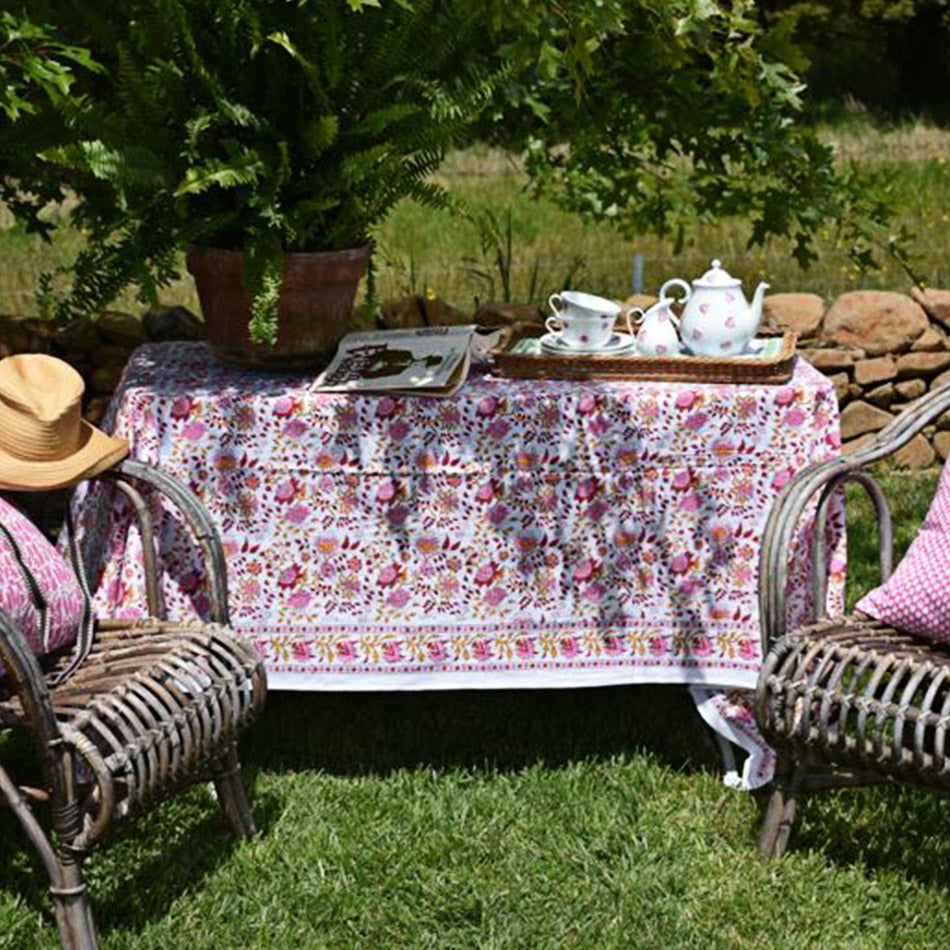 Hand block printed tablecloth Rect at Pigott's Store