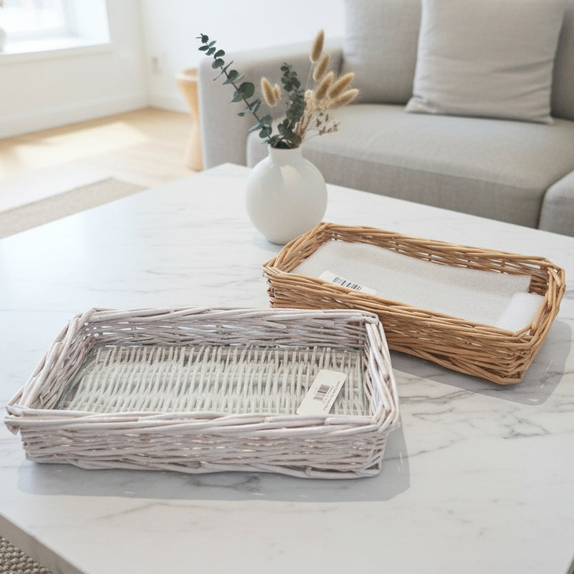 Small Wicker Tray with Glass