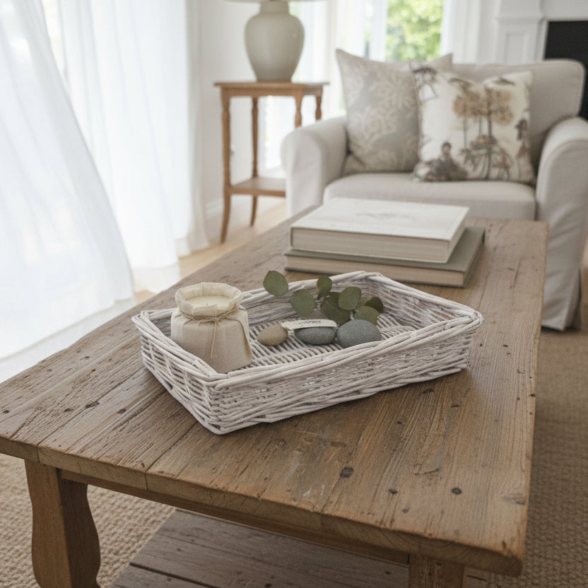 Small Wicker Tray with Glass