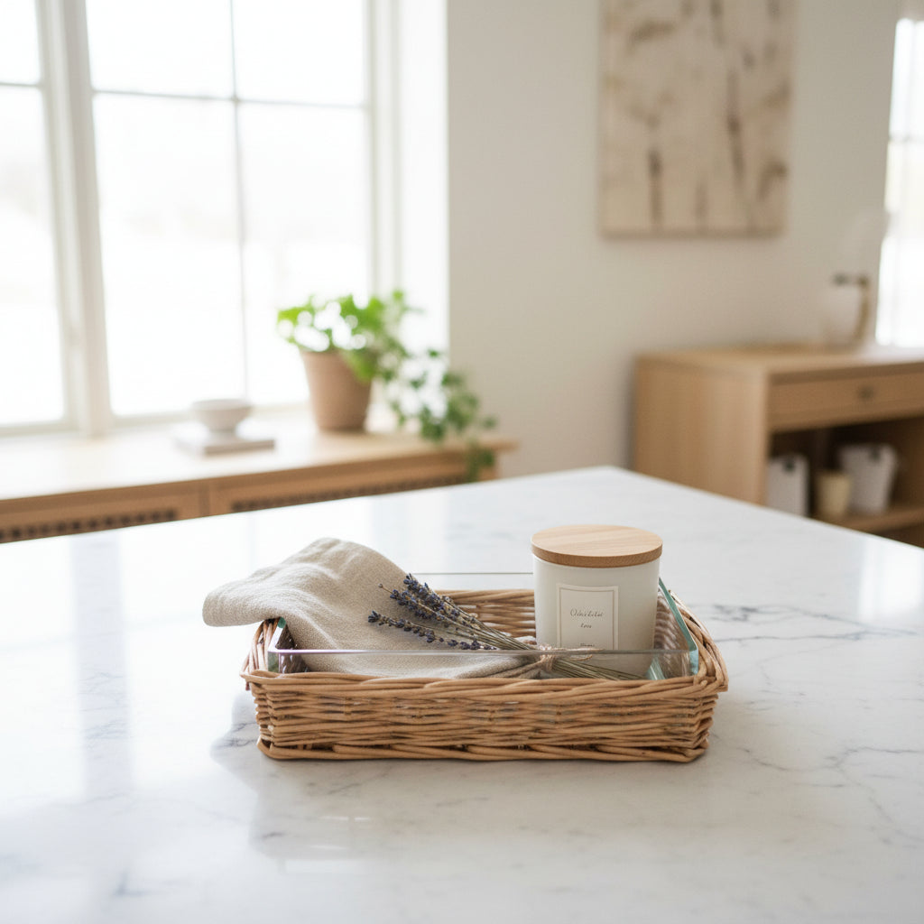 Small Wicker Tray with Glass