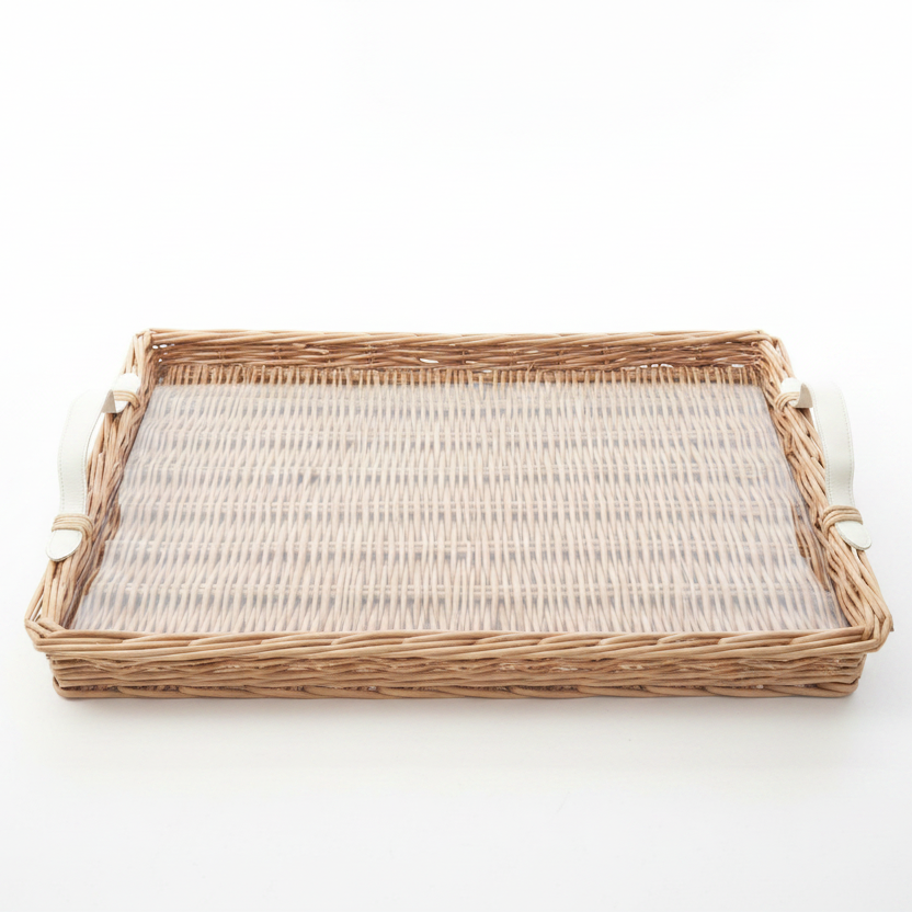 Wicker Tray With Coloured Handle