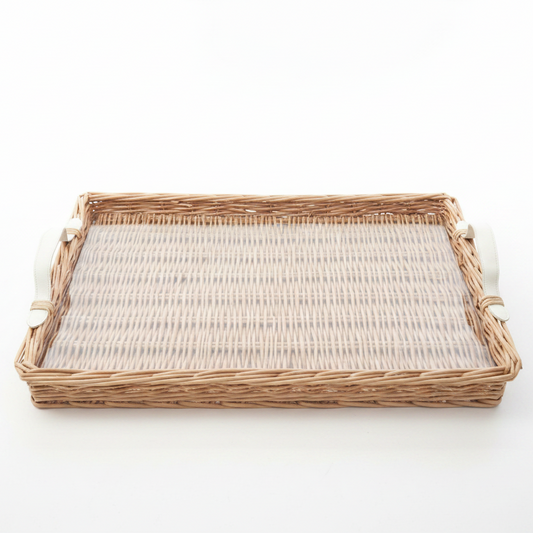 Wicker Tray With Coloured Handle