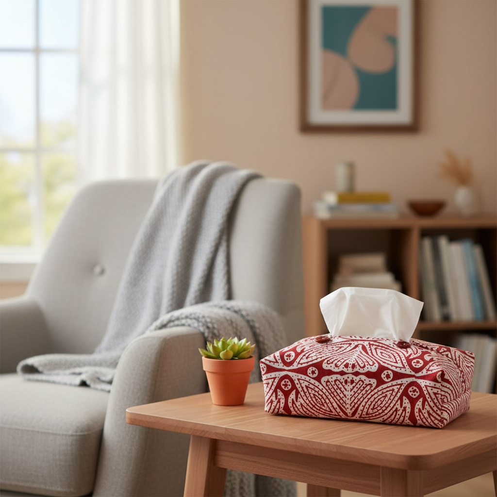 Fabric Tissue Box Cover - Square Flower
