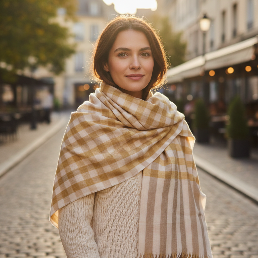 Gingham Cashmere Scarf