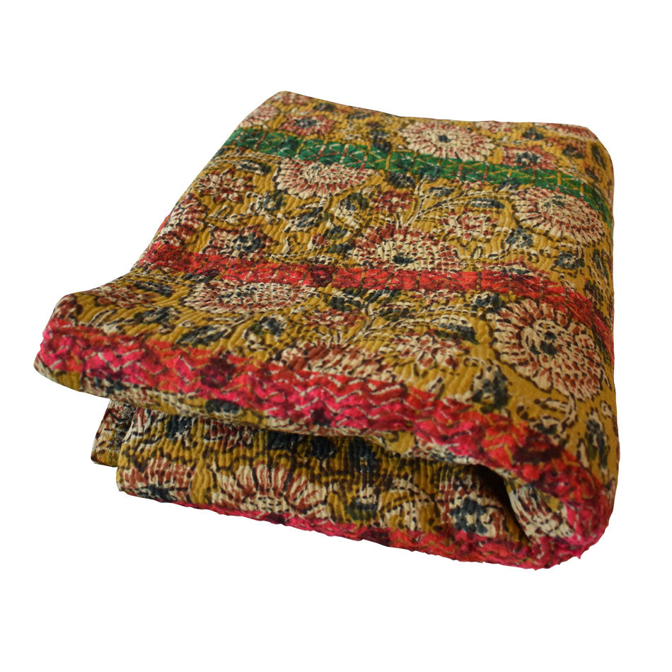 Kantha Yellow with stripes - 140x220cm