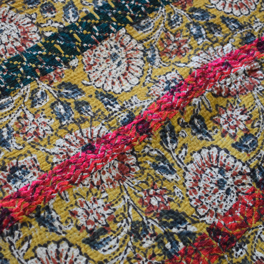 Kantha Yellow with stripes - 140x220cm