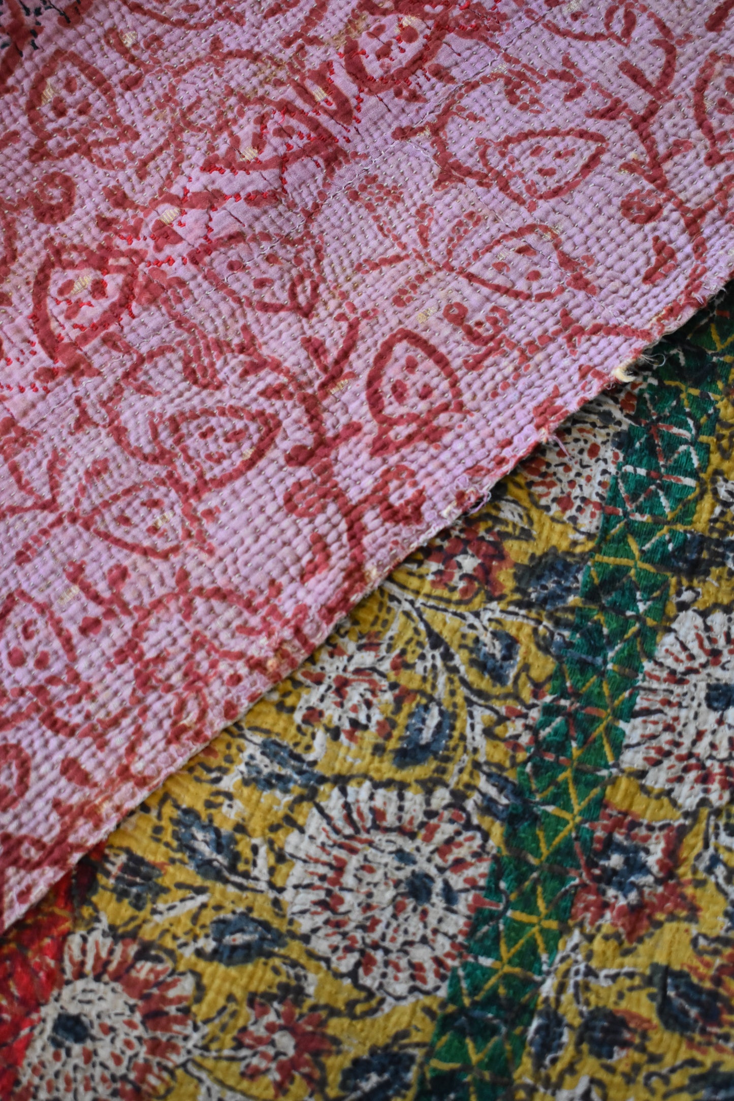 Kantha Yellow with stripes - 140x220cm