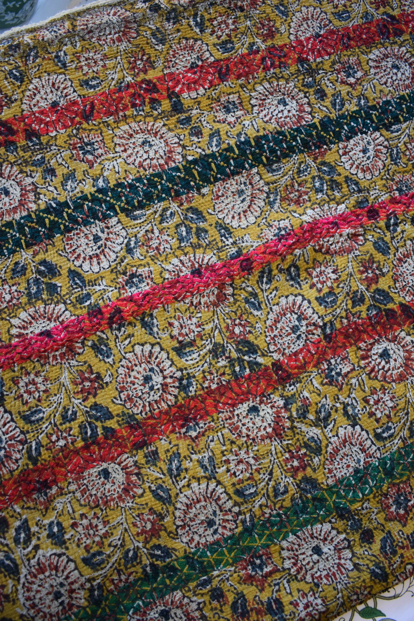 Kantha Yellow with stripes - 140x220cm