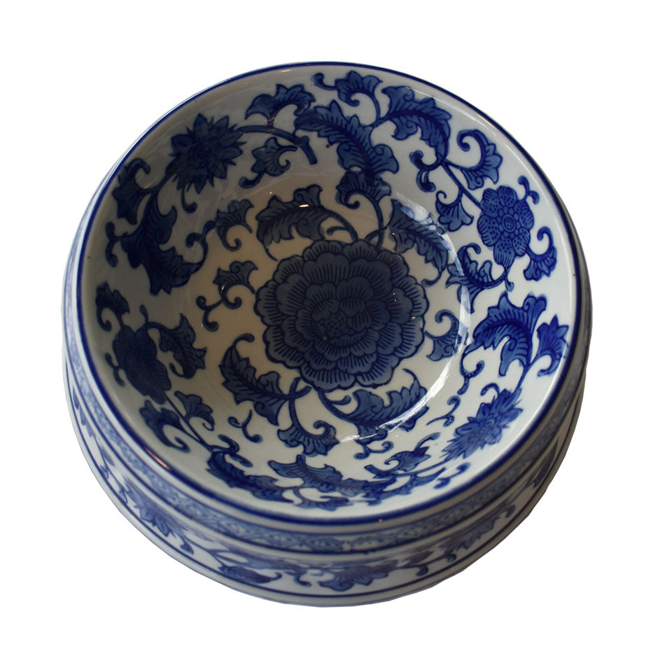 Blue and White Floral Dog Bowl Large