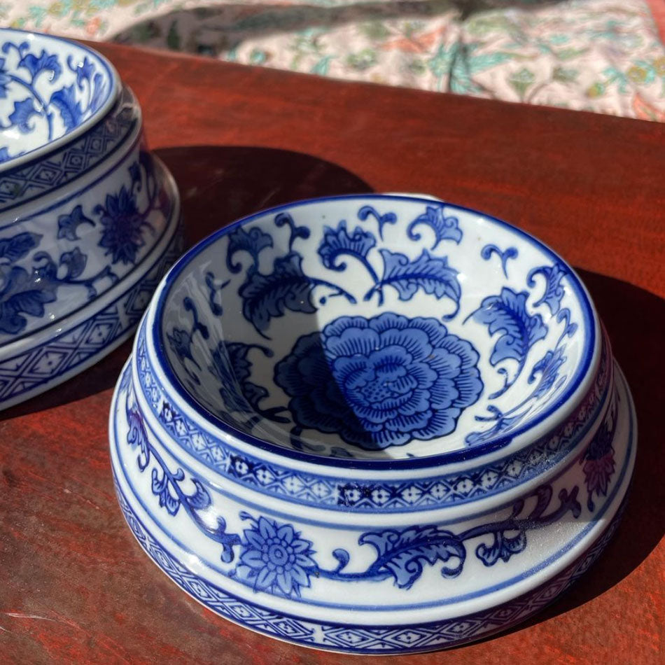 Blue and White Floral Dog Bowl Small