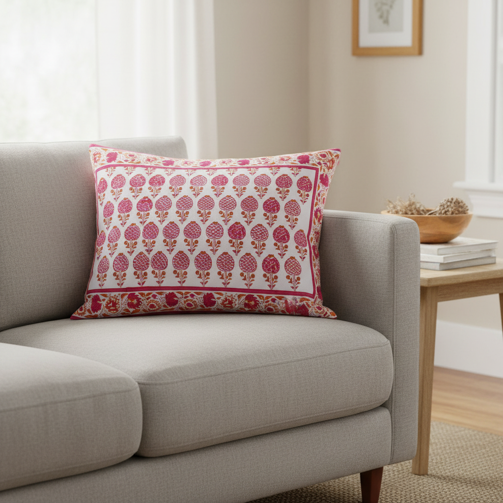 Pillow Case - Block Printed - Moghul Rose