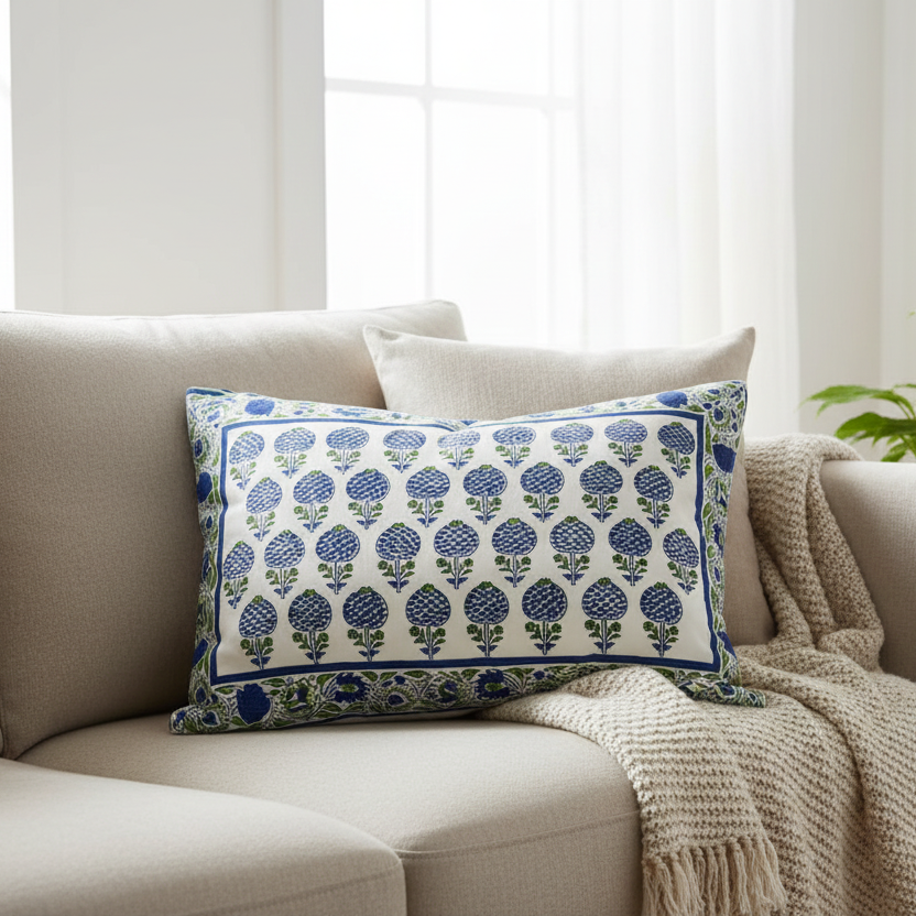 Pillow Case - Block Printed - Moghul Rose
