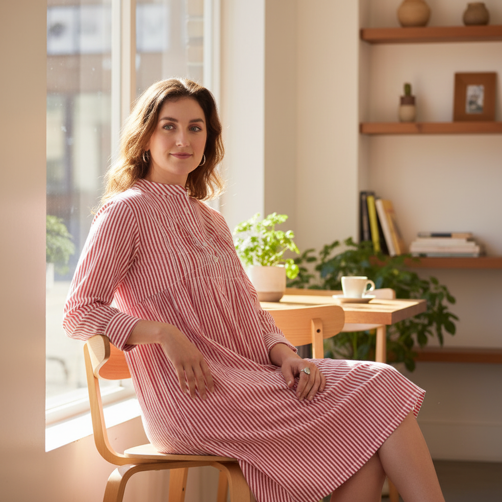 Pintucked Dress - Stripe