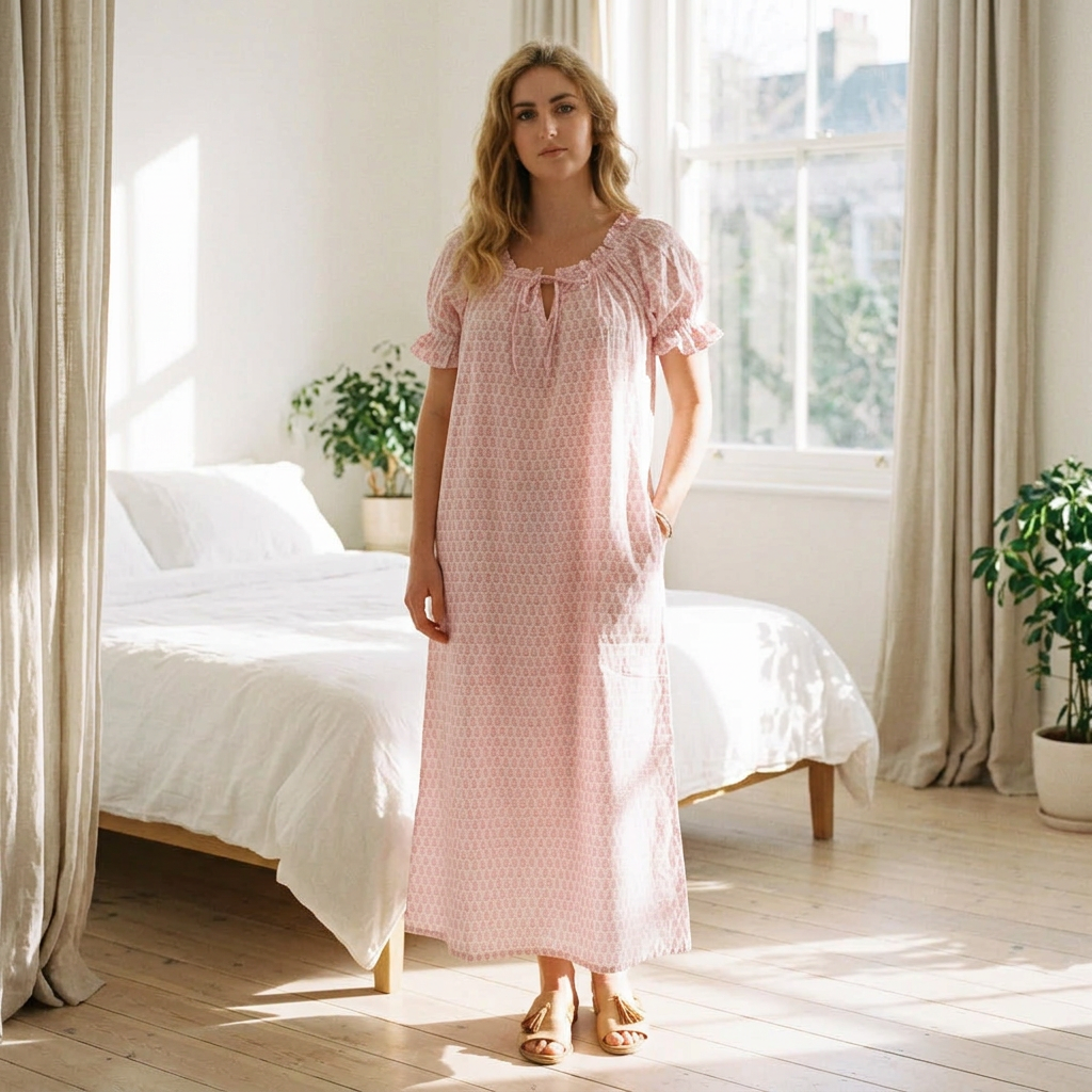 Puff Sleeve Night Dress Long
