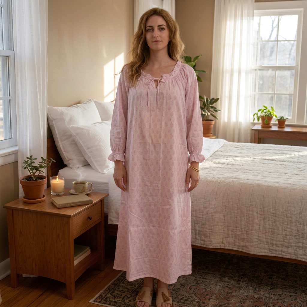 Puff Sleeve Night Dress Long