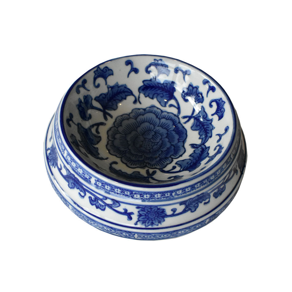 Blue and White Floral Dog Bowl Small