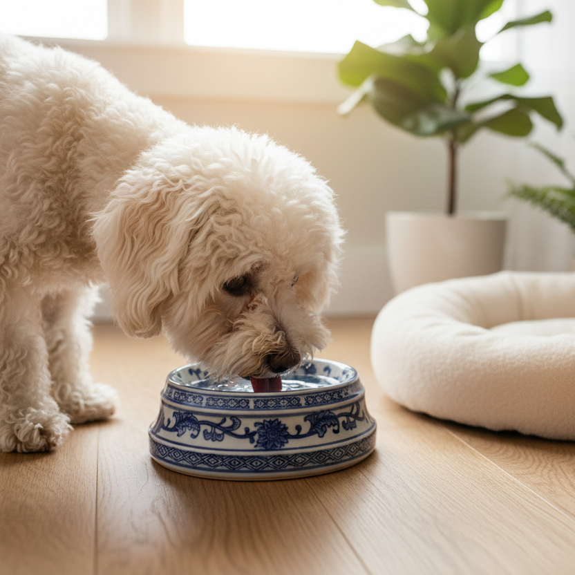 Blue and White Floral Dog Bowl Small