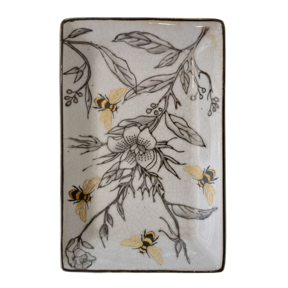 Small Rect. Fleaurs Aux Abeilles Plate PT268