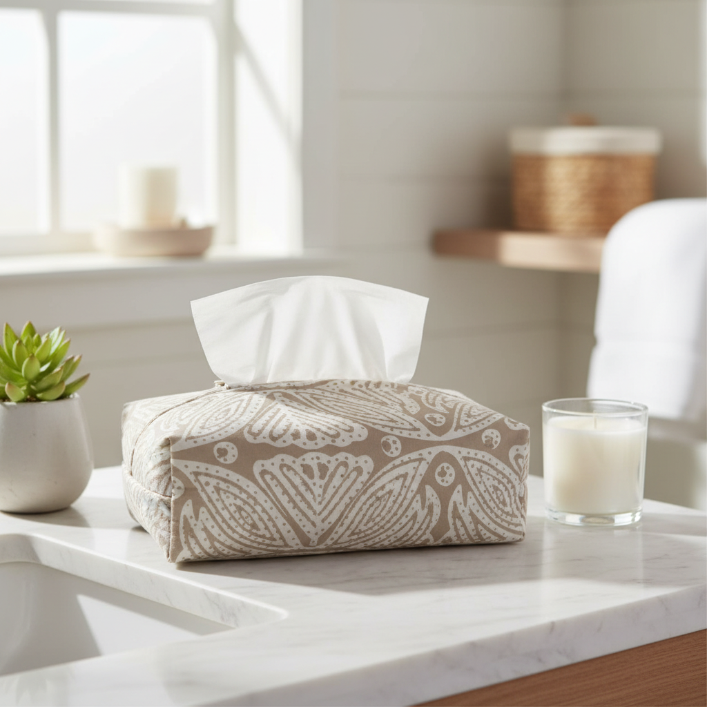 Fabric Tissue Box Cover - Square Flower