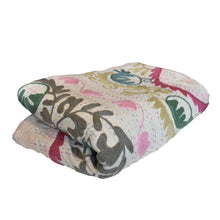 Load image into Gallery viewer, Kantha Suzani with Stitching - Green &amp; Pink