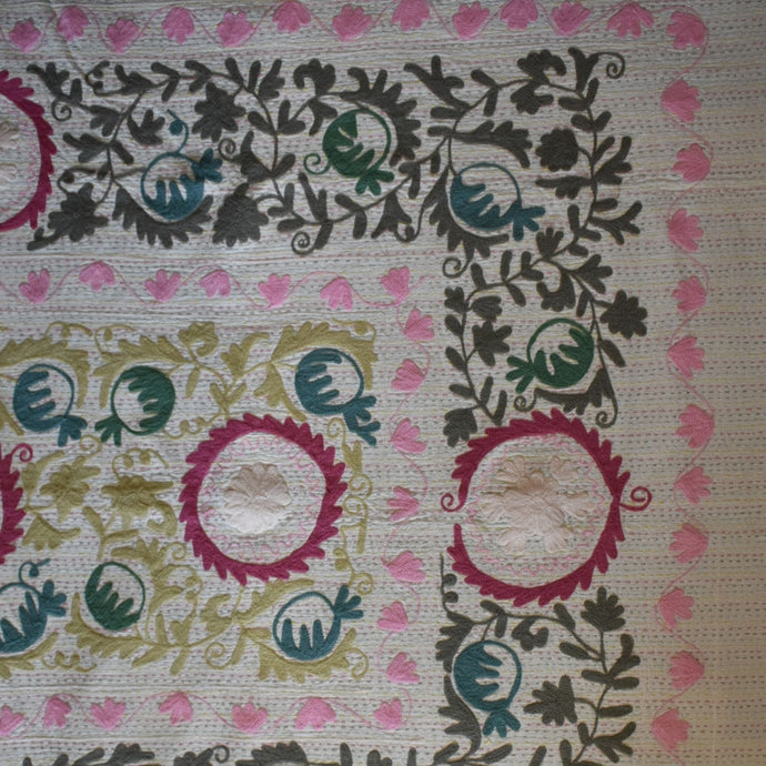 Kantha Suzani with Stitching - Green & Pink