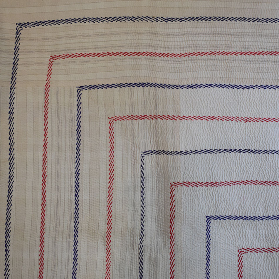 Vintage Kantha Blue Red Stripe 226x140cm