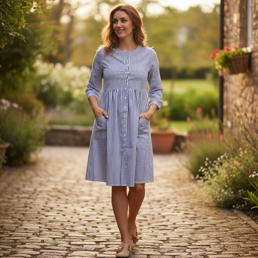 Waisted Pocket Dress - Stripe