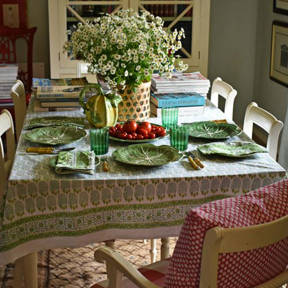 Hand block printed tablecloth Rect at Pigott's Store