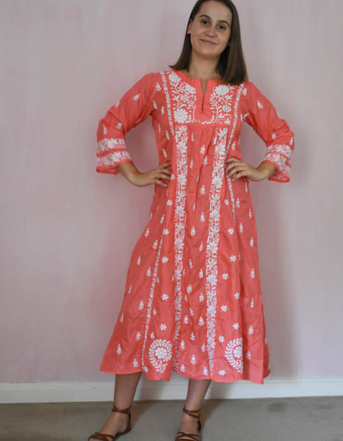 Chikankari silk dress at Pigotts Store