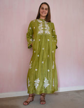 Load image into Gallery viewer, Green and White Chikankari Dress at Pigott&#39;s Store