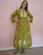 Load image into Gallery viewer, Green and White Chikankari Dress at Pigott&#39;s Store