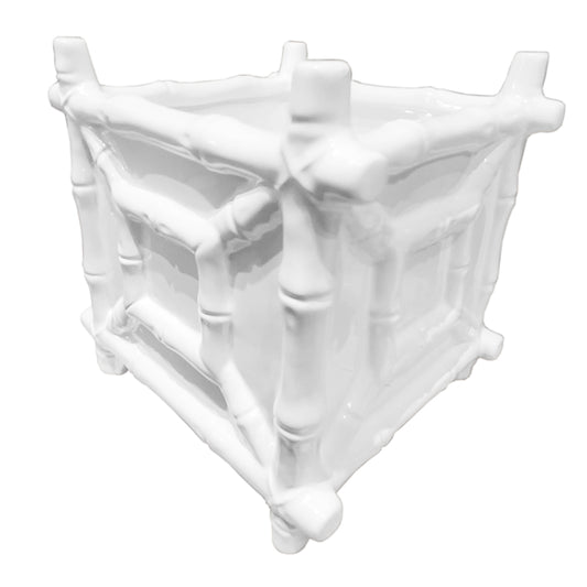 Faux Bamboo White Square Ceramic Cachepot at Pigott's Store