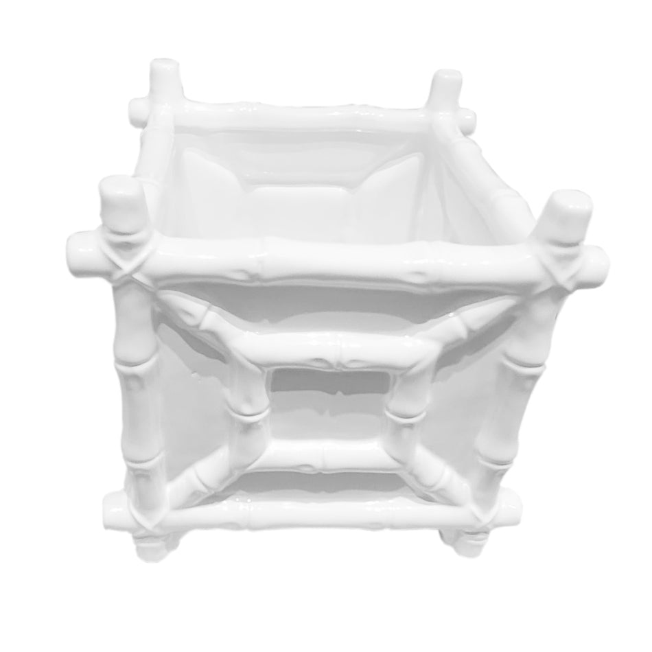 Faux Bamboo White Square Ceramic Cachepot at Pigott's Store