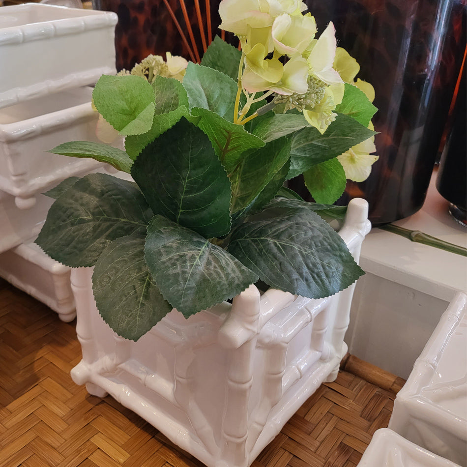 Faux Bamboo White Square Ceramic Cachepot at Pigott's Store