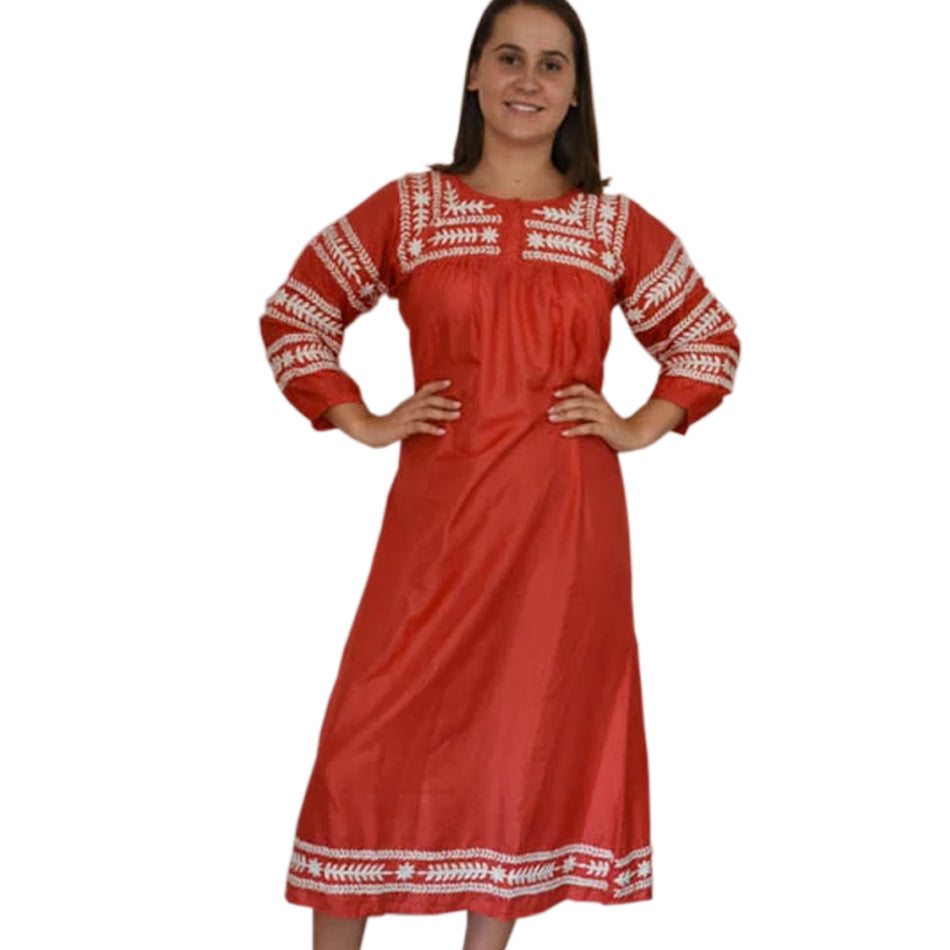 Red and White Chikankari Dress at Pigott's Store