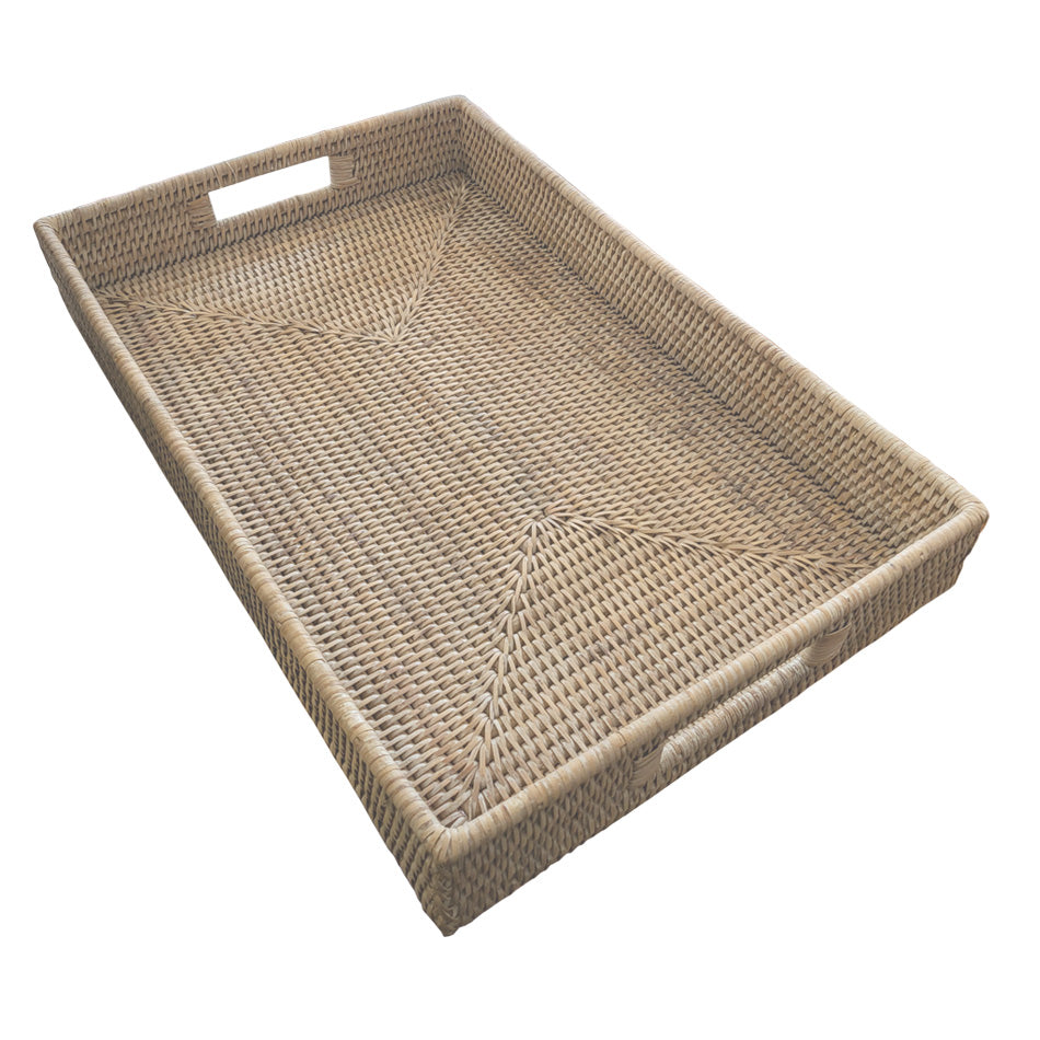 White Wash Rect Tray with handles at Pigott's Store